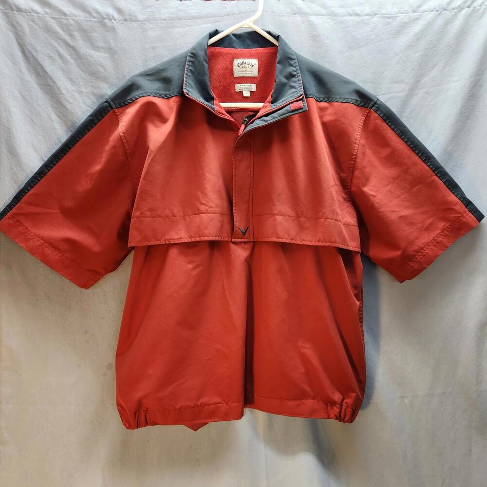 90s Callaway Short Sleeve Wind Jacket‎ Red Blue Brushed Oxford Mens Size Medium